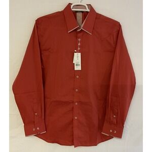 NWT Men's Bohio Breeze Long Sleeve Button Front Dress Shirt Brick Red XL